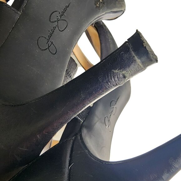 Jessica Simpson Genuine Leather Open-Toe Heels With Ankle Straps Black Size 8.5M - Picture 15 of 16